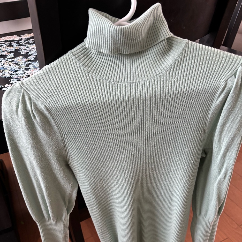 RW&CO. Light Green Ribbed Turtleneck Sweater